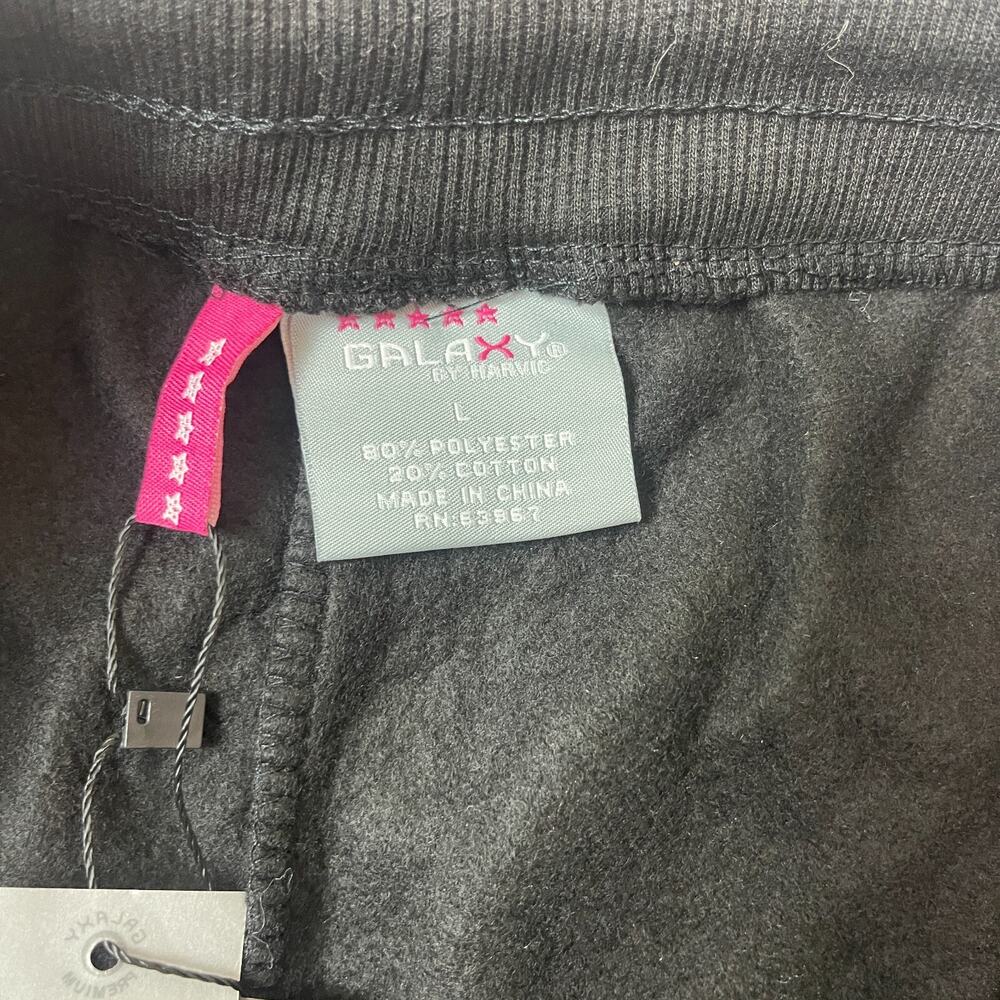 Galaxy Womens Large Black Loose Fit Fleece Jogger Sweatpants Drawstring Black L - Picture 10 of 12